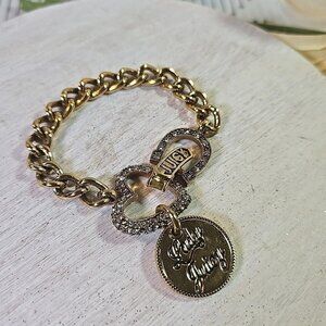 Juicy Couture Vintage Bracelet Lady Luck Crystal Heart Horseshoe Gold Tone